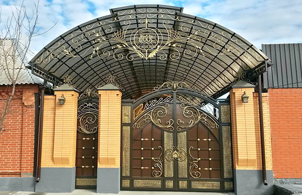 Купить или заказать ворота для дома с навесом - стильные и надежные решения для вашего участка в прохладном от 42398 руб | ВоротМастер-Прх
